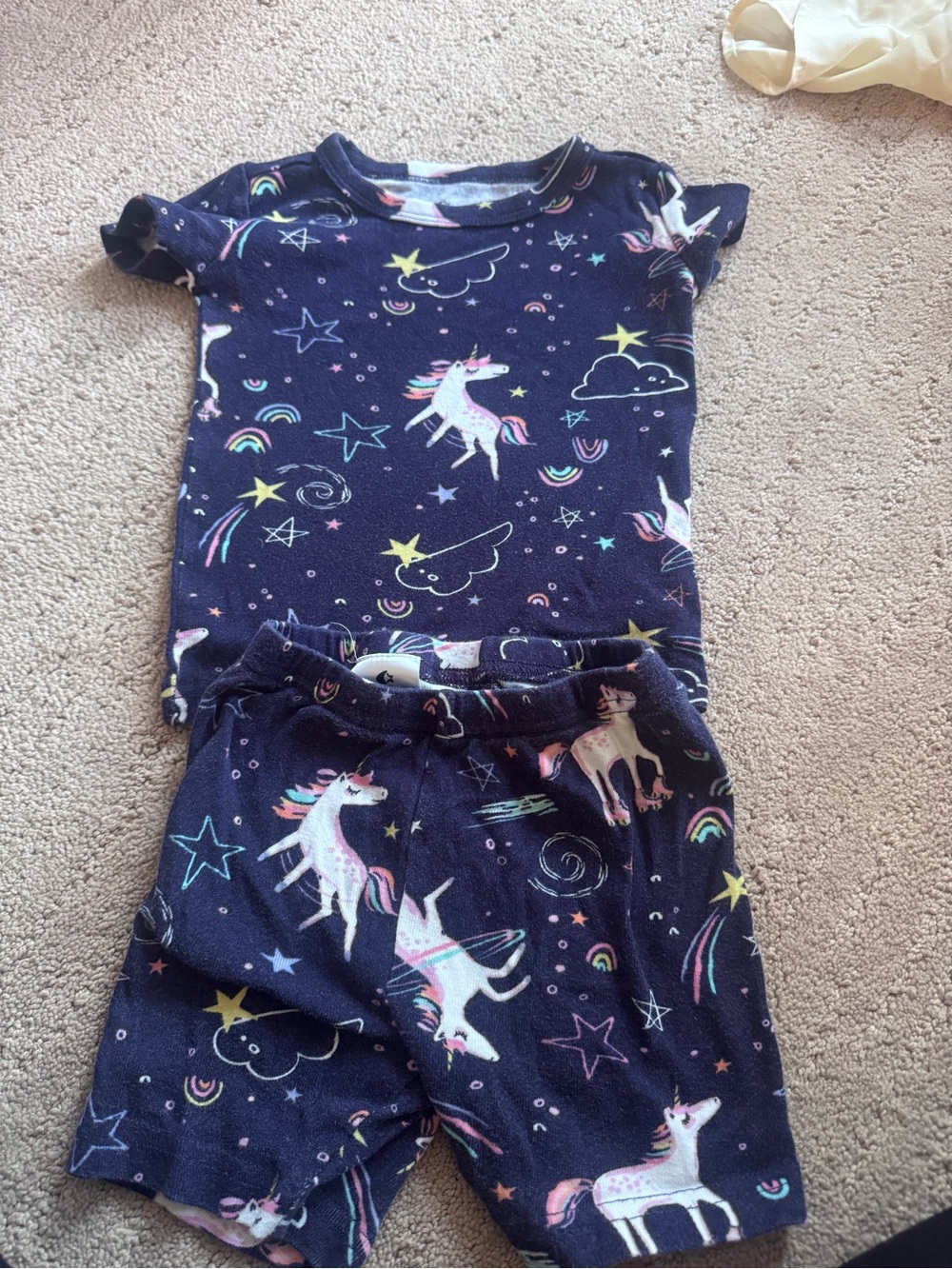 Carter's Navy Unicorn Short Pajama Set with Rainbow Accents